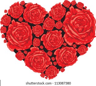 Love heart in red roses. Vector design element