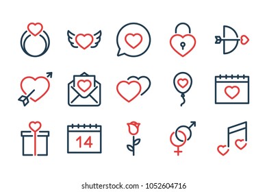 Love and Heart related icon set. Valentine's Day line icons.
