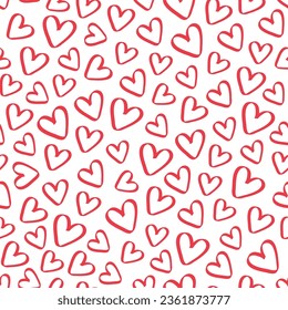 Love heart repeat pattern design vector background, heart shape with a red outline on a transparent background