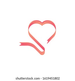 Love Heart ribbon logo icon illustration vector template. ribbons in shape of hearts for love concept, wedding or Valentine day. Vector illustration isolated on white background. 