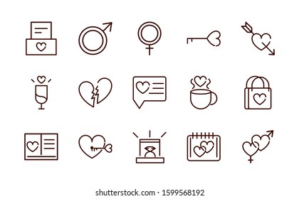 love heart romantic passion feeling related icons collection vector illustration thick line