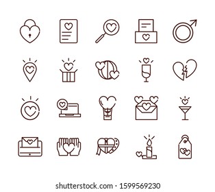 love heart romantic passion feeling related icons collection vector illustration thick line