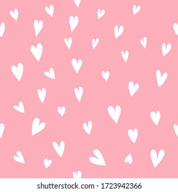 Love heart seamless hand drawing pattern, pink background. Abstract pastel color texture. Wrapping paper or fabric