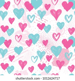 Love heart seamless pattern. Abstract Valentine day hand drawn background. Holiday ornamental wallpaper.