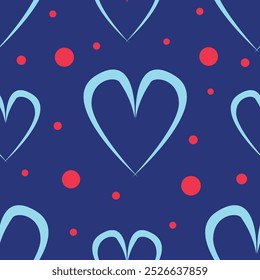 Ilustración de fondo de patrón transparente de corazón de amor. Moderno minimalista lindo fondo de corazones rojos románticos para la textura de fondo de vacaciones de San Valentín, diseño de boda romántica, día de la madre.