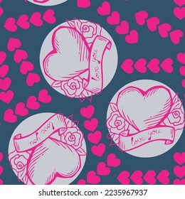 Love heart seamless pattern. Decorative symbol for valentine's day, wedding and engagement. Vector design for wrapping paper, digital, wallpaper, fabric print, textile, poster, banner, greeting card.