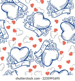 Patrón sin fisuras del corazón del amor. Símbolo decorativo para el día de San Valentín, boda y compromiso. Diseño vectorial para papel envolvente, digital, papel pintado, tela, carteles, banner, tarjeta de felicitación.