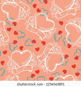 Patrón sin fisuras del corazón del amor. Símbolo decorativo para el día de San Valentín, boda y compromiso. Diseño vectorial para papel envolvente, digital, papel pintado, tela, carteles, banner, tarjeta de felicitación.