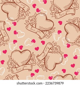 Patrón sin fisuras del corazón del amor. Símbolo decorativo para el día de San Valentín, boda y compromiso. Diseño vectorial para papel envolvente, digital, papel pintado, tela, carteles, banner, tarjeta de felicitación.