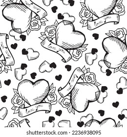 Love heart seamless pattern. Decorative symbol for valentine's day, wedding and engagement. Vector design for wrapping paper, digital, wallpaper, fabric print, textile, poster, banner, greeting card.