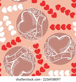 Liebe Herz nahtlos Muster. Dekoratives Symbol für Valentinstag, Hochzeit und Verlobung. Vektordesign für Verpackungspapier, Digital, Tapete, Stoffdruck, Textil, Poster, Banner, Grußkarte.
