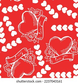 Love heart seamless pattern. Decorative symbol for valentine's day, wedding and engagement. Vector design for wrapping paper, digital, wallpaper, fabric print, textile, poster, banner, greeting card.