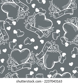 Love heart seamless pattern. Decorative symbol for valentine's day, wedding and engagement. Vector design for wrapping paper, digital, wallpaper, fabric print, textile, poster, banner, greeting card.