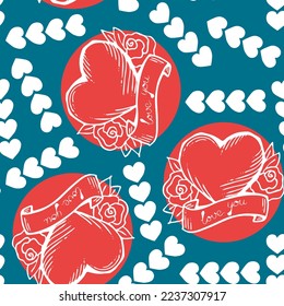 Love heart seamless pattern. Decorative symbol for valentine's day, wedding and engagement. Vector design for wrapping paper, digital, wallpaper, fabric print, textile, poster, banner, greeting card.