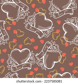 Love heart seamless pattern. Decorative symbol for valentine's day, wedding and engagement. Vector design for wrapping paper, digital, wallpaper, fabric print, textile, poster, banner, greeting card.