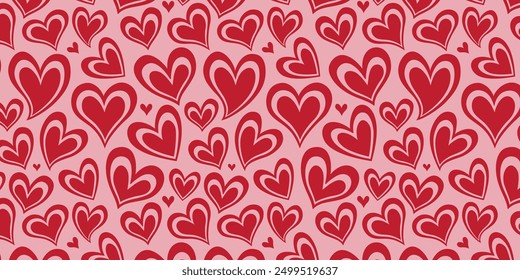 Love heart seamless pattern illustration. Cute romantic hearts background print. Valentine's day holiday backdrop texture, romantic wedding design.