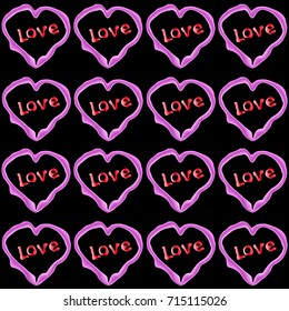 love heart seamless pattern, inscription on black background