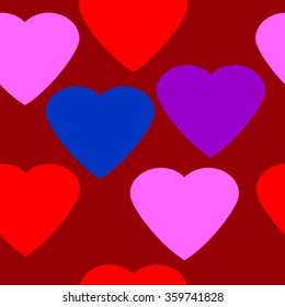 Love heart seamless pattern on red background. Vector illustration.
