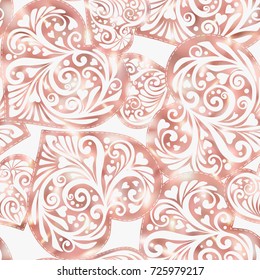 Love heart seamless pattern in rose gold colors.