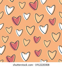 Love Heart Seamless Pattern Valentines Day Background Orange