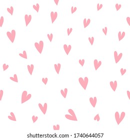 Love heart seamless vector hand drawn pattern on white background. Abstract pastel color texture. Wrapping paper for fabric.