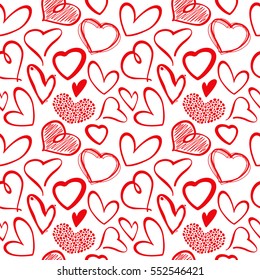 Love heart seamless vector pattern. Seamless vintage background with sketch hearts, illustration of artistic drawing heart