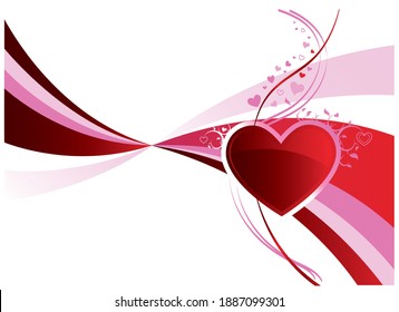 Love heart set against a wave of pink and red ribbons with confetti
