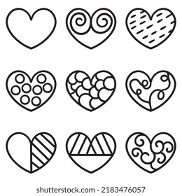 love heart set vector collection art hand draw. Set simple love isolated on white background