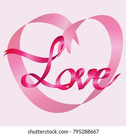 love in heart shape calligraphy ribbon font text,for invitation greeting card or poster,isolated vector illustration,valentine's day