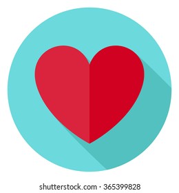 Love Heart Shape Circle Icon. Flat Design Vector Illustration with Long Shadow. Happy Valentine Day and Love Symbol.