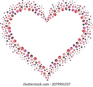 Love heart shape dog paw trace vector illustration