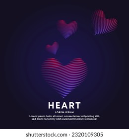 love heart shape with flat line art structure. Vector logo Love Heart color silhouette on a dark background. EPS 10