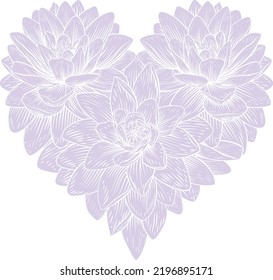 A Love Heart Shape Flower Pattern Floral Vintage Style Woodcut Etching Engraving Design. A Valentines Or Mothers Day Drawing Concept