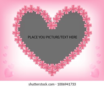 love heart shape frame design with pink flowers.Background frame and border design .