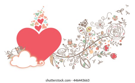 Love Heart Shape With Hand draw Flower Surrounding