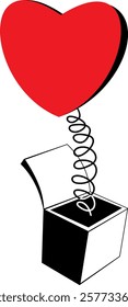 Love. Heart shape on a spring pops out of the box. Gift. Heart shape on a spring pops out of the box. Isolated on white background	