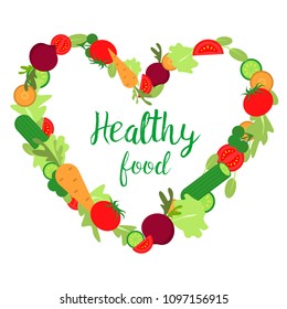 Love heart shape with vegetables and text healthy food
