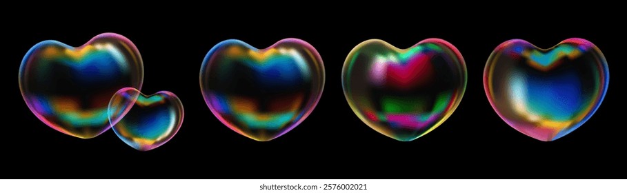 Love heart shaped bubble vector isolated, against black background