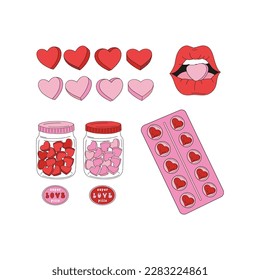 Love heart shaped pills for Valentines Day design set