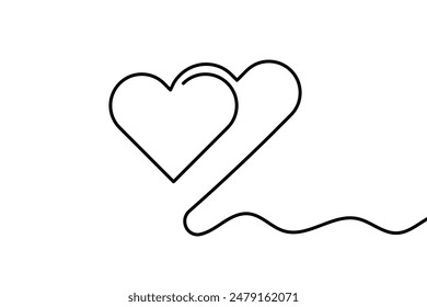 Love heart shapes continuous one line drawing of  Isolated outline vector art white background