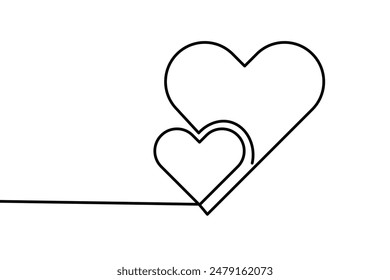 Love heart shapes continuous one line drawing of  Isolated outline vector art white background