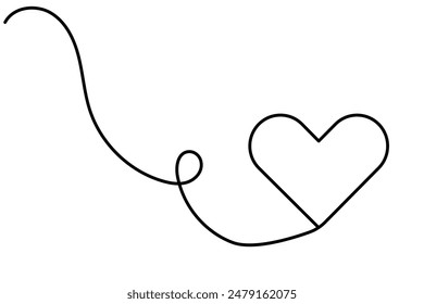 Love heart shapes continuous one line drawing of  Isolated outline vector art white background