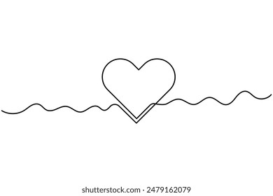 Love heart shapes continuous one line drawing of  Isolated outline vector art white background