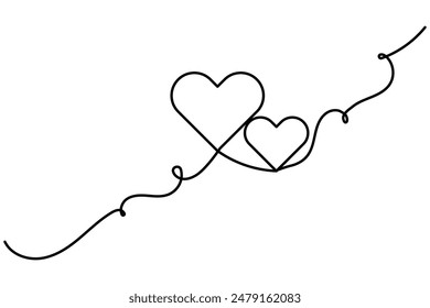 Formas de corazón de amor dibujo continuo de una línea de fondo blanco de Arte vectorial de contorno aislado