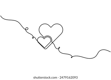 Love heart shapes continuous one line drawing of  Isolated outline vector art white background