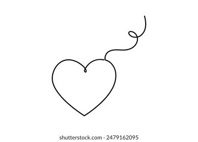 Love heart shapes continuous one line drawing of  Isolated outline vector art white background