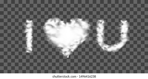 A love heart shapes of white clouds. Smoke effect. Vector illustration on a transparent background.