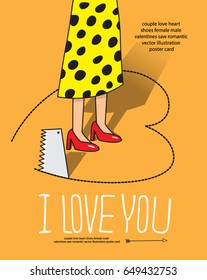 love heart shoes female valentines saw romantic vector illustration poster card