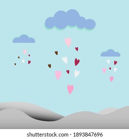 Love heart sign drop from cloud on blue sky.
