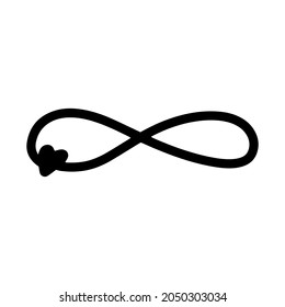 Love heart in the sign of infinity. Hand drawn black endless icon. Good for postcard to Valentines day, wedding print. Vector calligraphy and lettering illustration isolated on a white background.